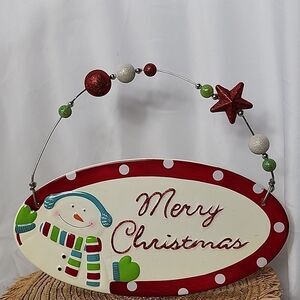 Snowman Merry Christmas Weighted Glitter Polka Dot Painted Sign